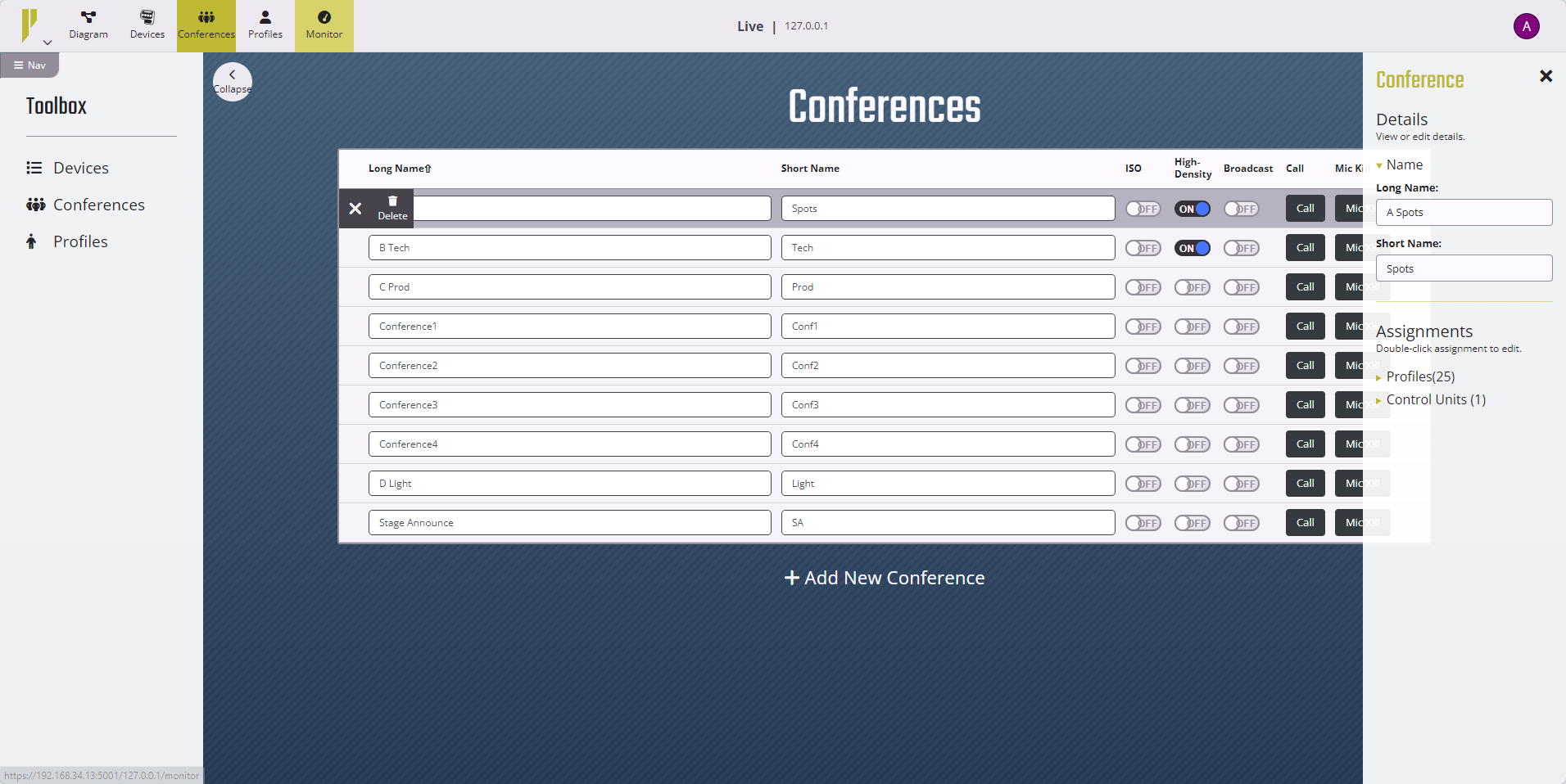 Conference Management Tab